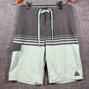 Trinity Board Shorts Men's 28 Green Colorblock Casual Unlined Drawstring Outdoor